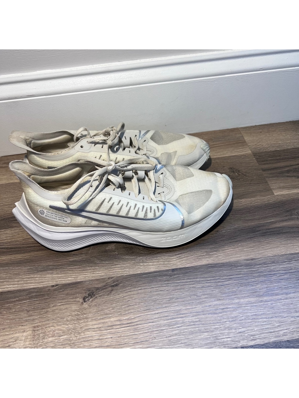 Nike zoom running shoes white and silver, women's size 8.5